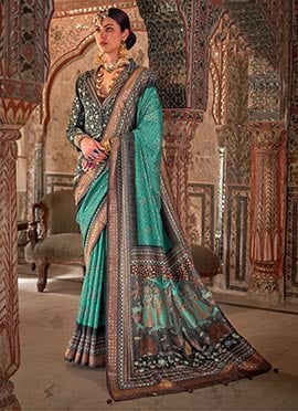 Luxurious Turquoise Viscose Silk Saree Featuring Rajwadi Royal Prints