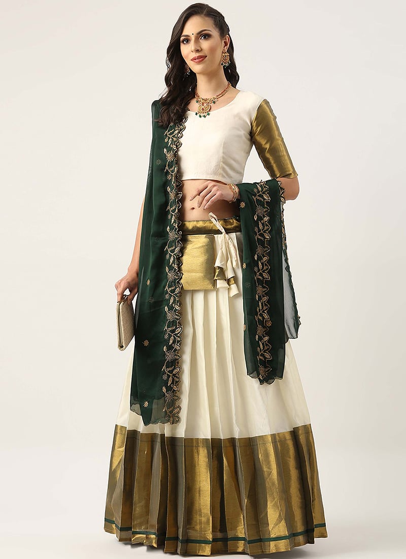 Luxurious White Litchi Silk Zari Embroidered Lehenga Festive Wear