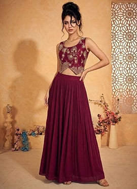 Luxurious Wine Silk Sequins Indowestern Set And Suit