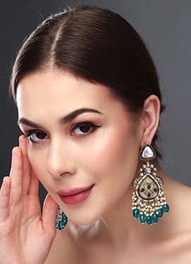 Luxury Blue Kundan Pearl Meenakari Dangler