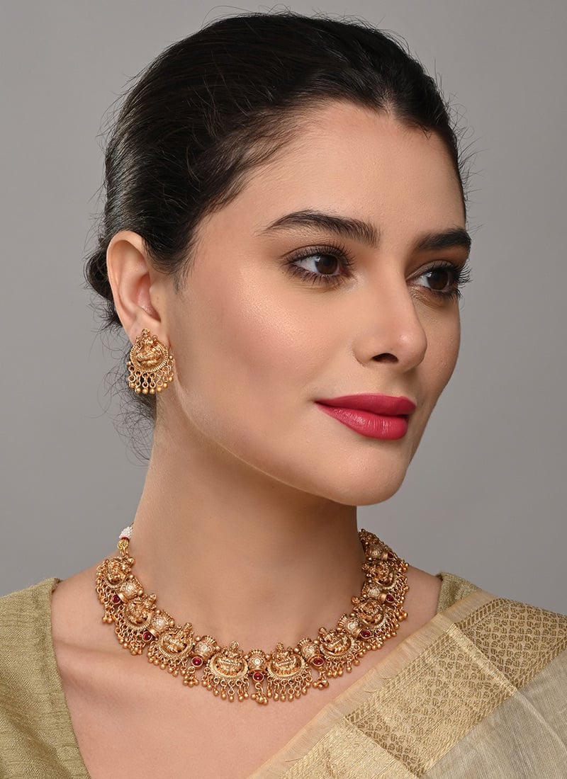 Luxury Gold Pearl Stone Necklace After Six Wear
