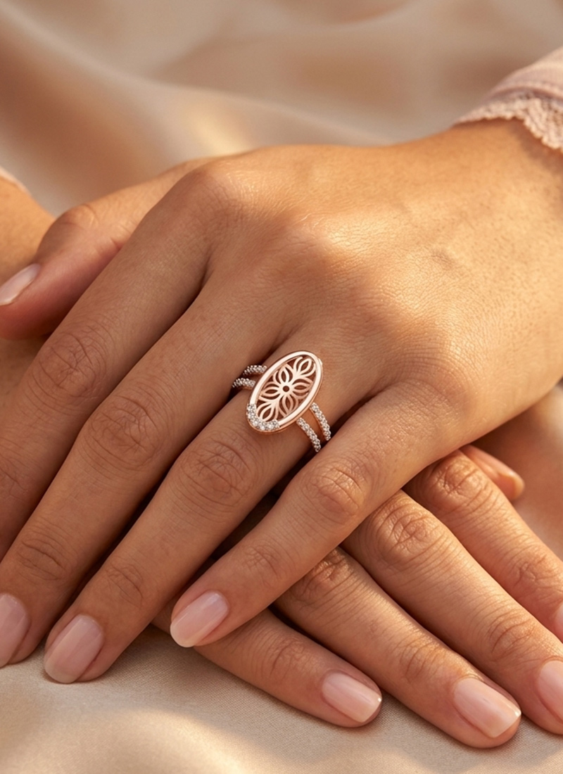 Luxury Rose Gold 925 Sterling Silver Moissanite Ring Wedding Wear