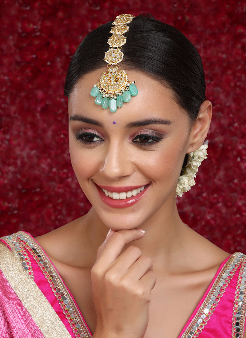 Maangtikka In Gold Plated With Kundan And Pearl Work Festive Wear