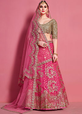 Magenta Art Silk Designer A Line Lehenga