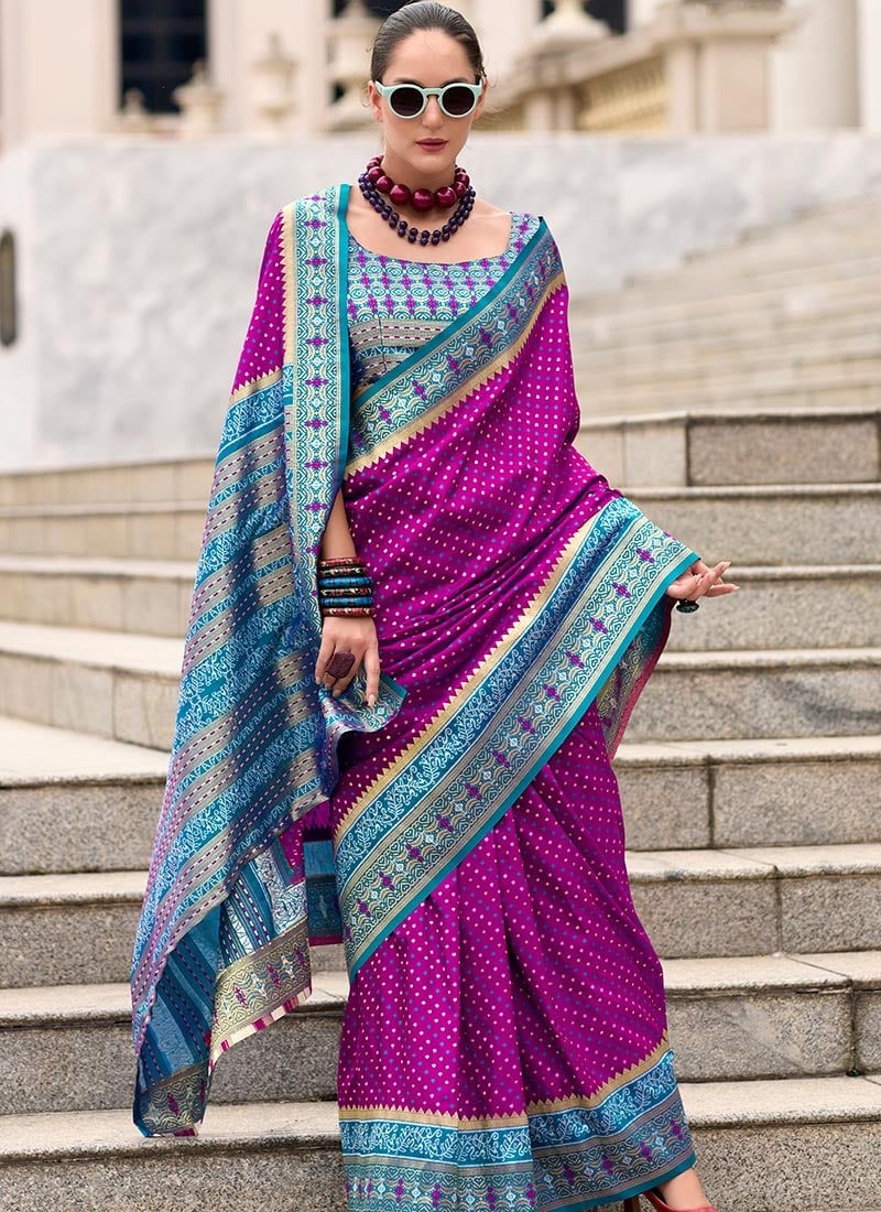 Magenta Banarasi Silk Jacquard Saree Festive Wear
