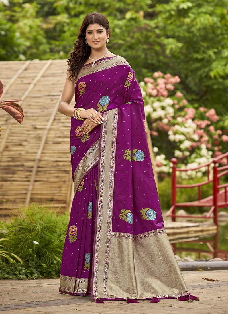 Magenta Banarasi Silk Jacquard Zari Saree