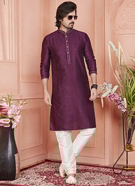 Magenta Brocade Jacquard Silk With Zari Work  Kurta Pyjama