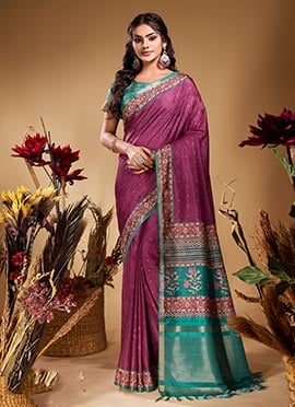 Magenta Butti Tussar Silk Jacquard Zari Saree