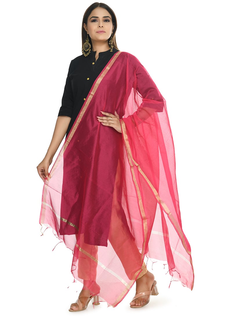Magenta Chanderi Cotton Dupatta Festive Wear