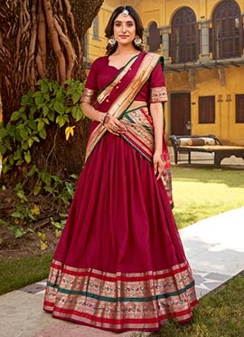 Magenta Chanderi Nylon Zari Gota Lehenga