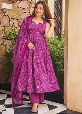 Magenta Cotton Digital Print Anarkali Suit