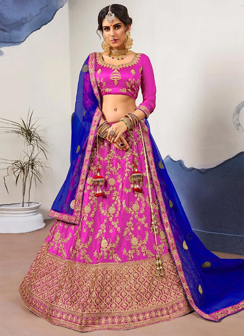 Buy Magenta Embroidered Umbrella Lehenga, Embroidered, umbrella lehenga