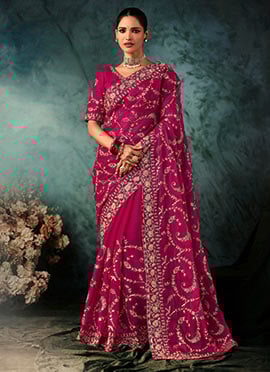 Magenta Fancy Silk Zari Embroidered Sequins Stones Saree