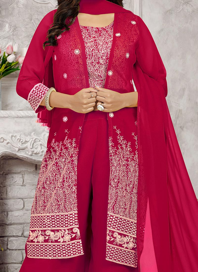 Embroidered Magenta Indo Western Women Plus Size Set