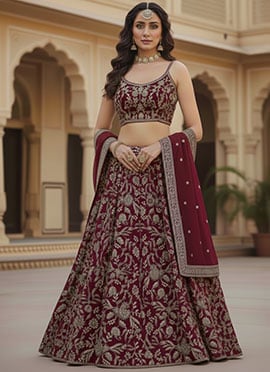 Magenta Faux Georgette Zari Embroidered Lehenga