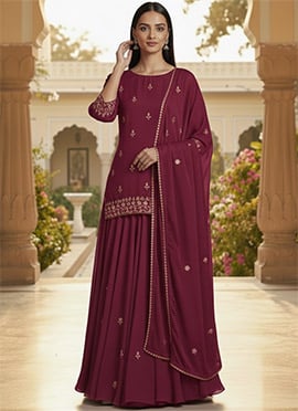 Magenta Faux Georgette Zari Stones Lehenga