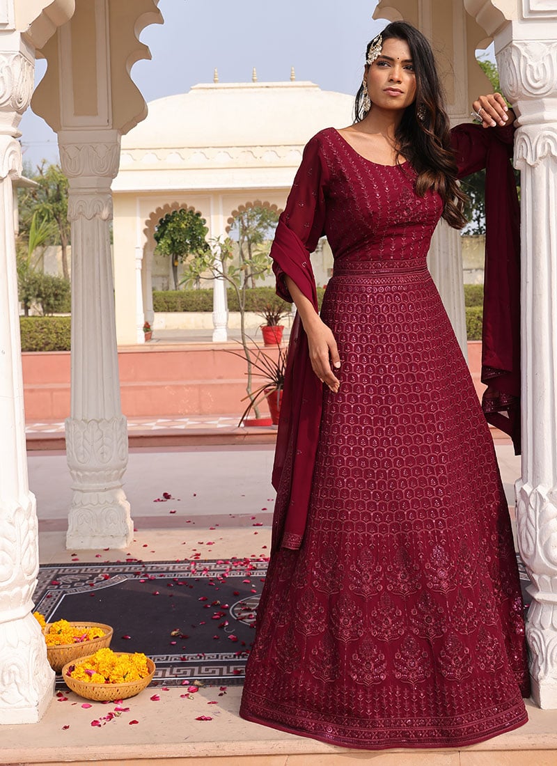Magenta Georgette Embroidered Sequins Anarkali Suit Festive Wear