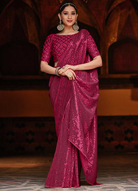 Magenta Georgette Sequins Ravishing Saree