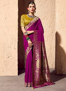 Magenta Georgette Zari Embroidered Saree