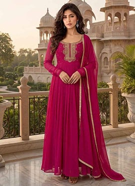 Magenta Georgette Zari Sequins Embroidered Anarkali Suit