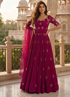 Magenta Georgette Zari Sequins Embroidered Anarkali Suit