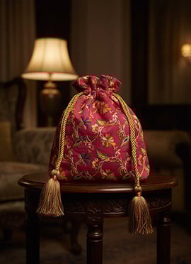 Magenta Jacquard Silk Potli