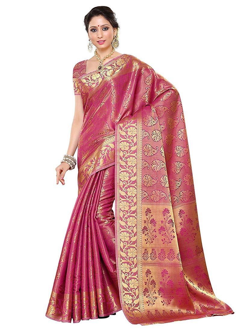 Buy Magenta Kancheepuram Art Silk Saree, Kancheepuram , Zari, sari