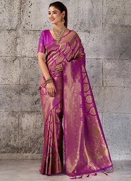 Magenta Kanjivaram Silk Zari Jauquard Woven Saree
