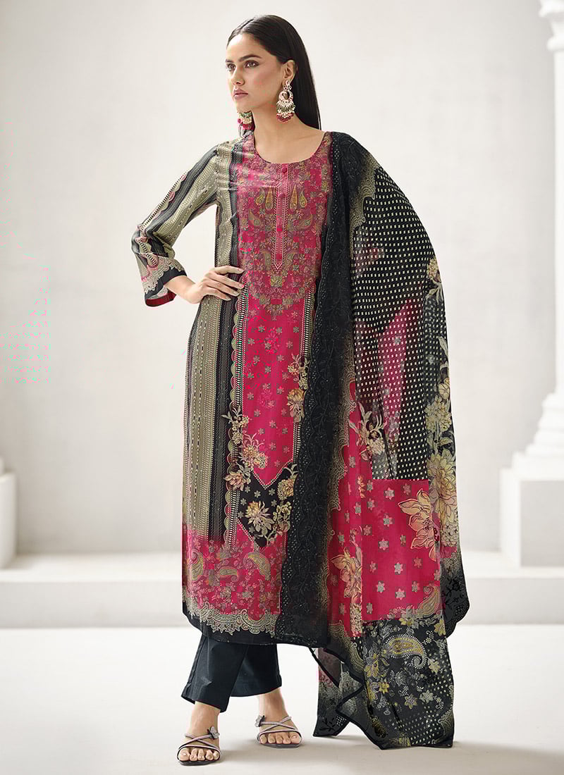 Magenta Lawn Cotton Digital Print Straight Pant Suit After Six Wear
