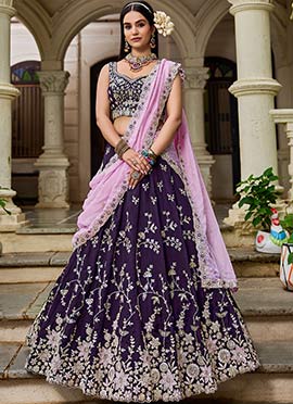 Magenta Organza Sequins Embroidered Lehenga Set Wedding Wear