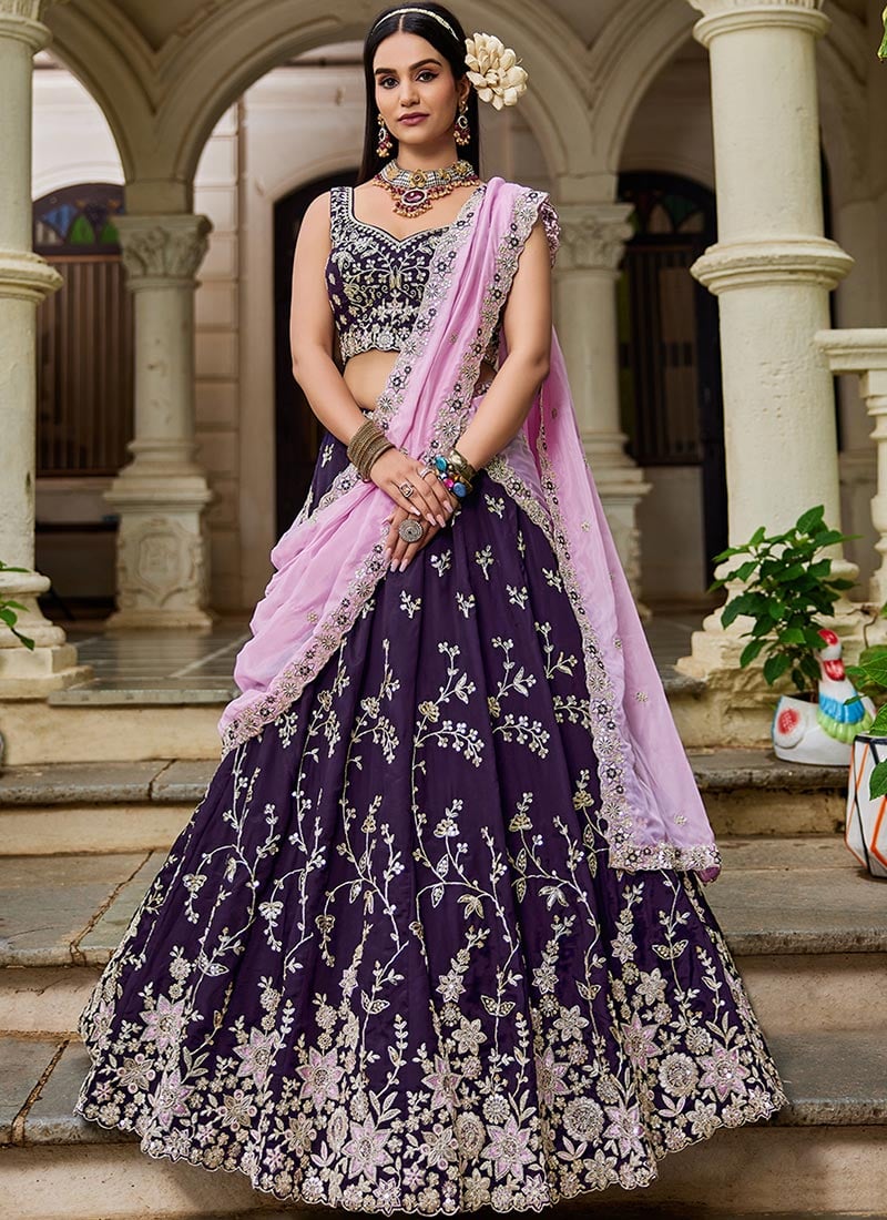 Magenta Organza Sequins Embroidered Lehenga Set