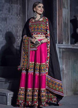 Magenta Pink Art Silk Thread Embroidered Chaniya Choli