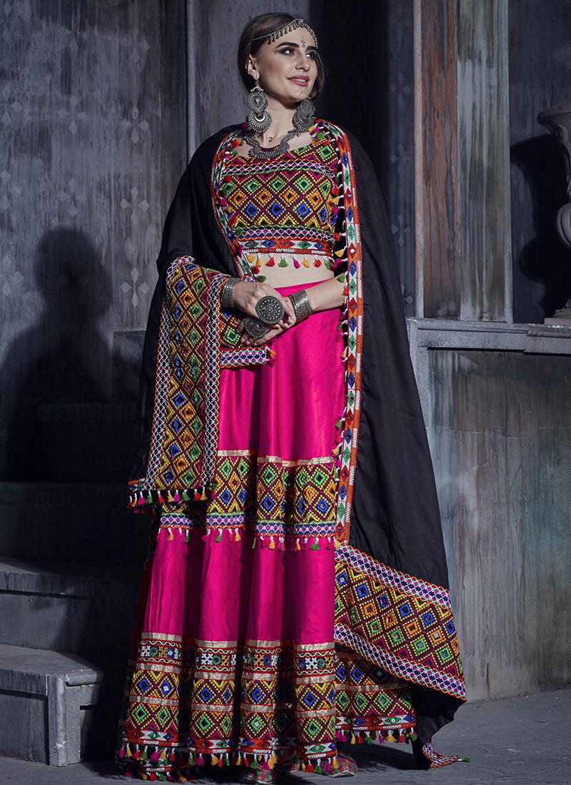 Magenta Pink Art Silk Thread Embroidered Chaniya Choli Festive Wear