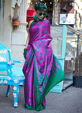 Magenta Satin Digital Print Saree