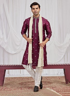Magenta Silk Embroidered Kurta Pyjama Festive Wear