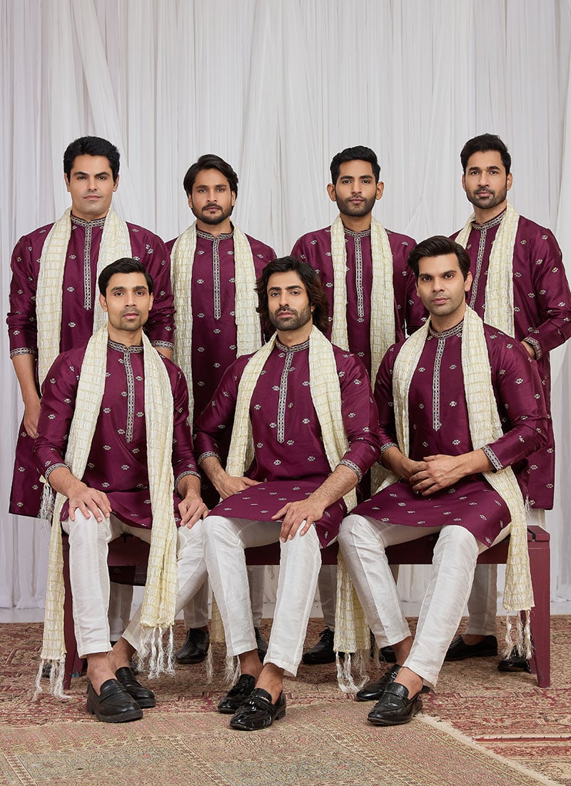 Magenta Silk Embroidered Kurta Pyjama Festive Wear