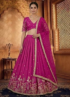 Magenta Silk Embroidered Lehenga