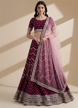 Magenta Silk Georgette Sequins Embroidered Bandhini Umbrella Lehenga