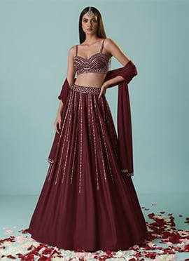 Magenta Silk Hand Embroidered Stone Work Lehenga