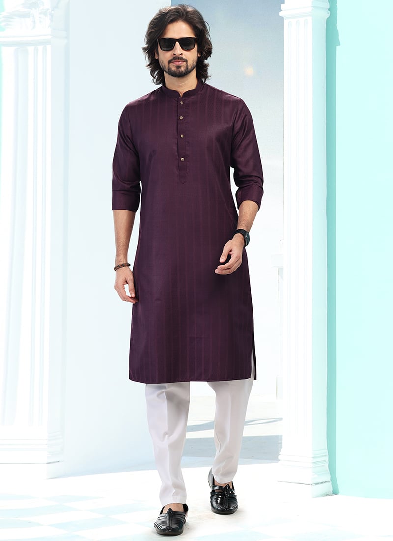 Magenta Silk Kurta Pyjama Party Wear