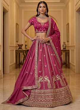 Magenta Silk Zari Embroidered Sequins Lehenga