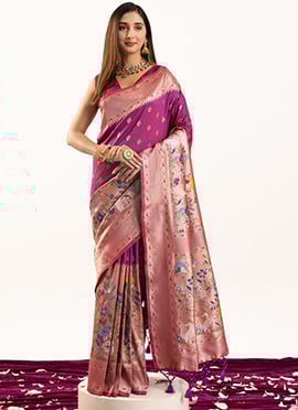 Magenta Soft Banarasi Silk Zari Woven Saree