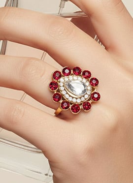 Magenta Stones Kundan Ring