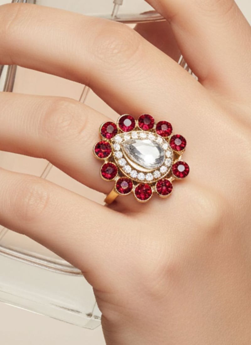 Magenta Stones Kundan Ring Festive Wear