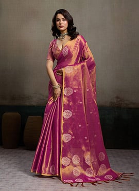 Magenta Tissue Silk Zari Jacquard Woven Saree
