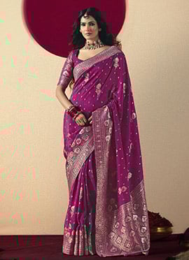 Magenta Viscose Zari And Jacquard Saree