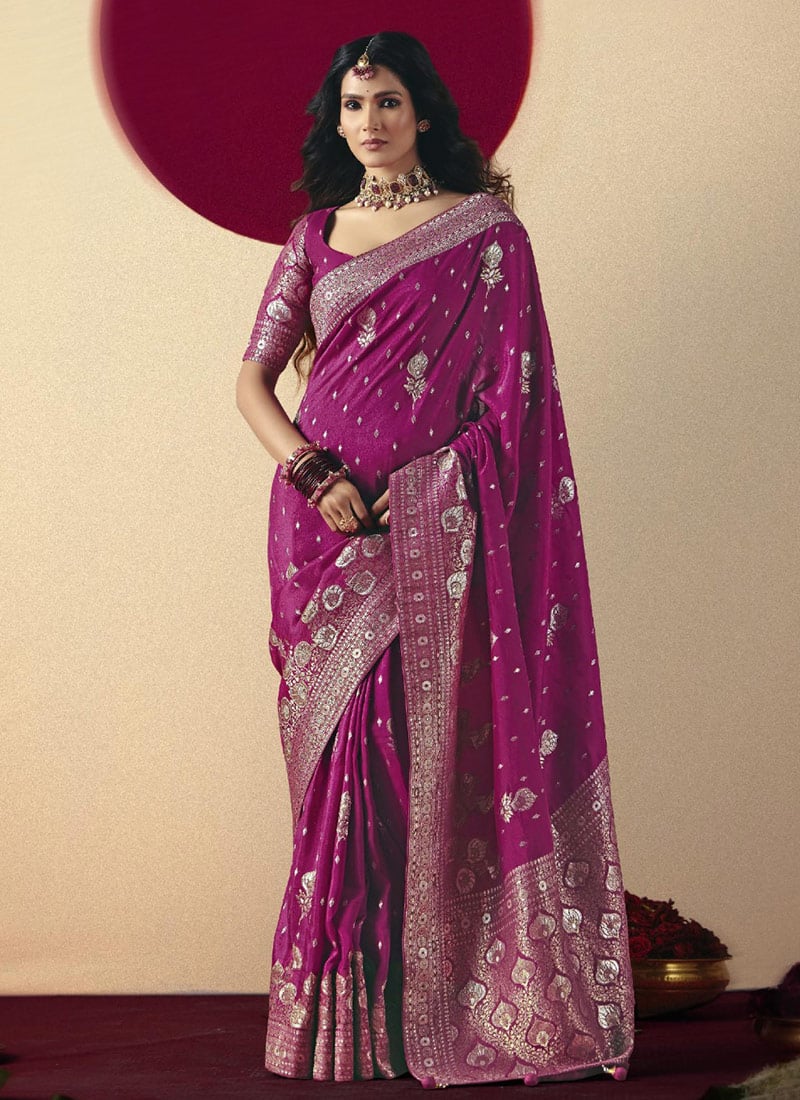 Magenta Viscose Zari And Jacquard Saree