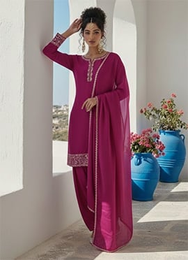 Magenta Zari Sequins Silk Salwar Suit