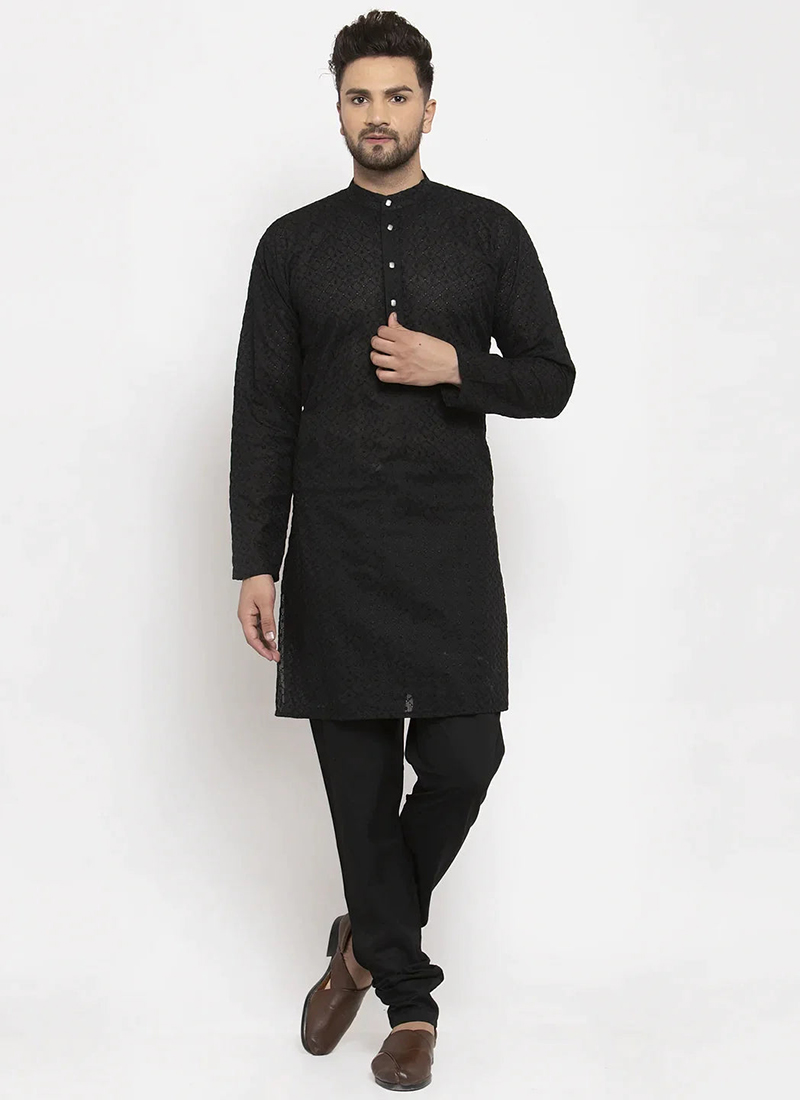 Magnificent Blended Cotton Chikankari Kurta Pyjama Party Wear