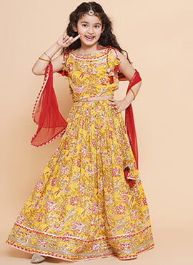 Magnificent Blended Cotton Printed Kids Girls Umbrella Lehenga